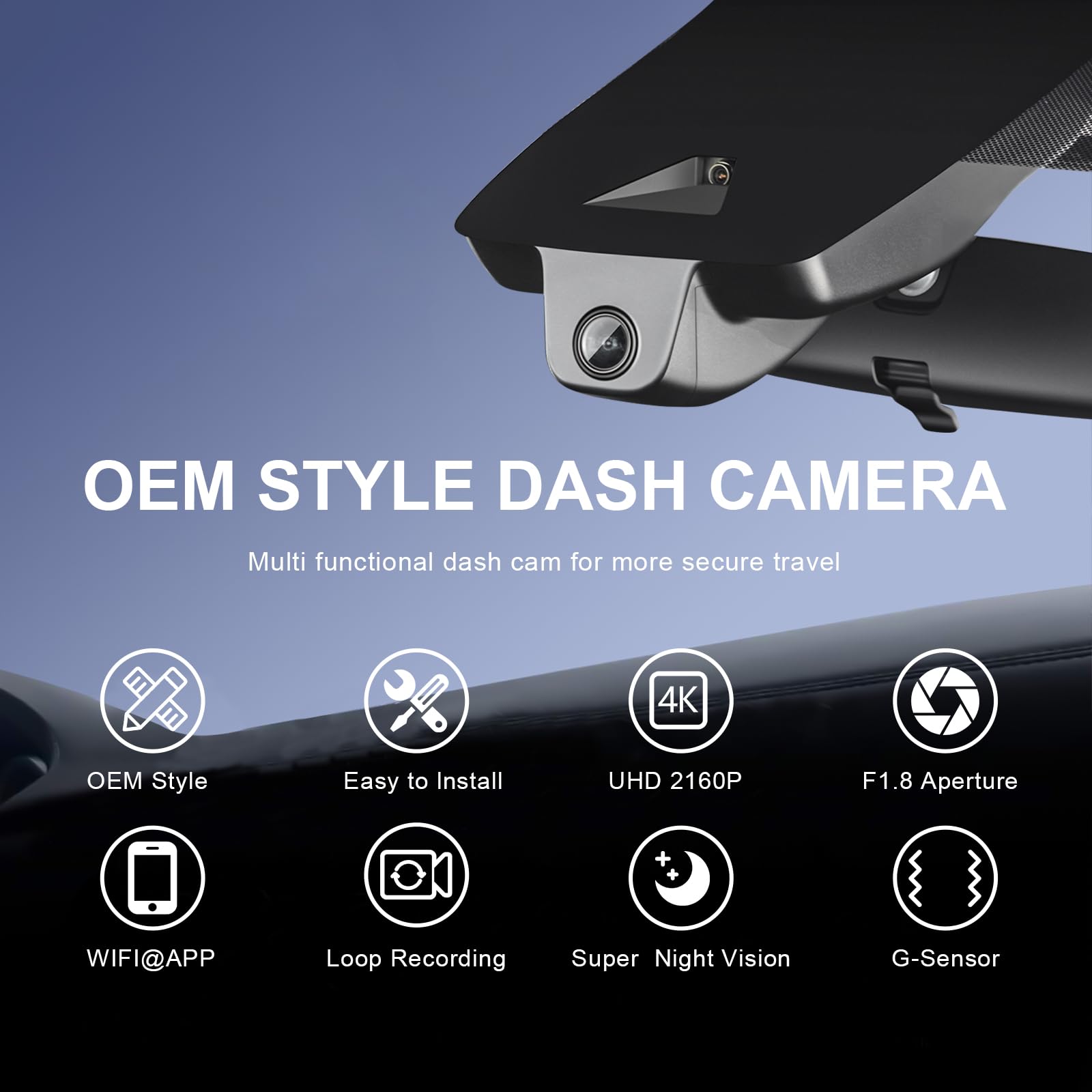 MANGOAL 4K+1080P Kamera samochodowa Przodu i Tyłu, Wygląd OEM Dash Cam, Dotyczy do Toyota Corolla Cross & Corolla Cross Hybrid 2023 2024 2025 2026, LE L XLE, Czujnik G, WiFi & App, Karta 128 GB | 2023, 2024, 2025, 2026 (model A), LE L XLE, OEM Factory Loo