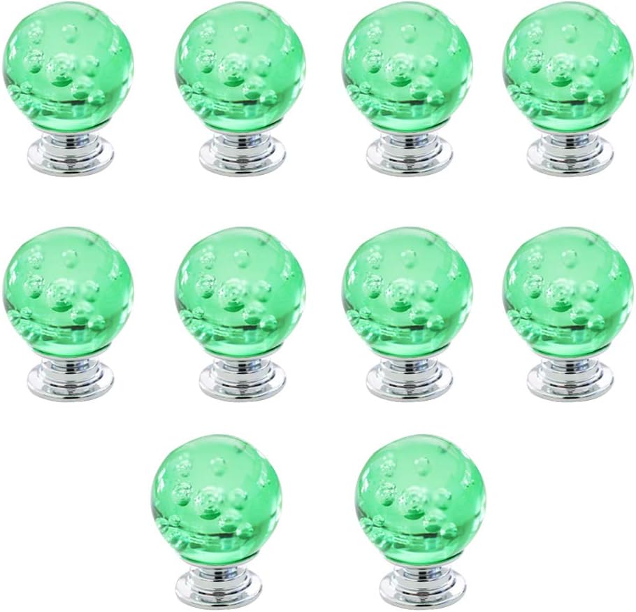 Crystal knob，Draw knobs， 30mm Crystal Drawer Pulls Handle, Glass Cabinet Knobs Single Hole Bubble Ball Shaped Drawer Pulls Handle Multiple Colour 10PCS(Green) (Color : Transparent)