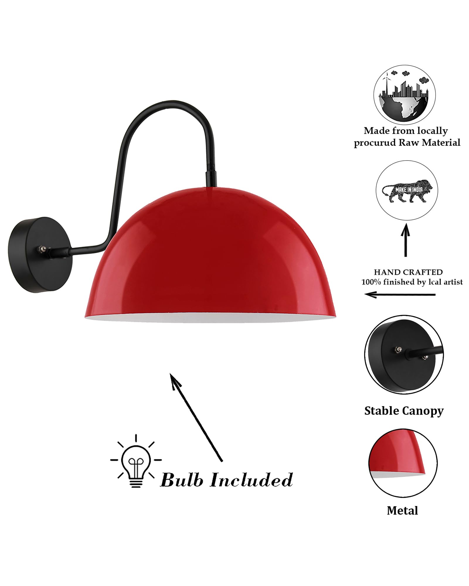 Red Metallic Pendant Light - Retro Wall Sconce -4