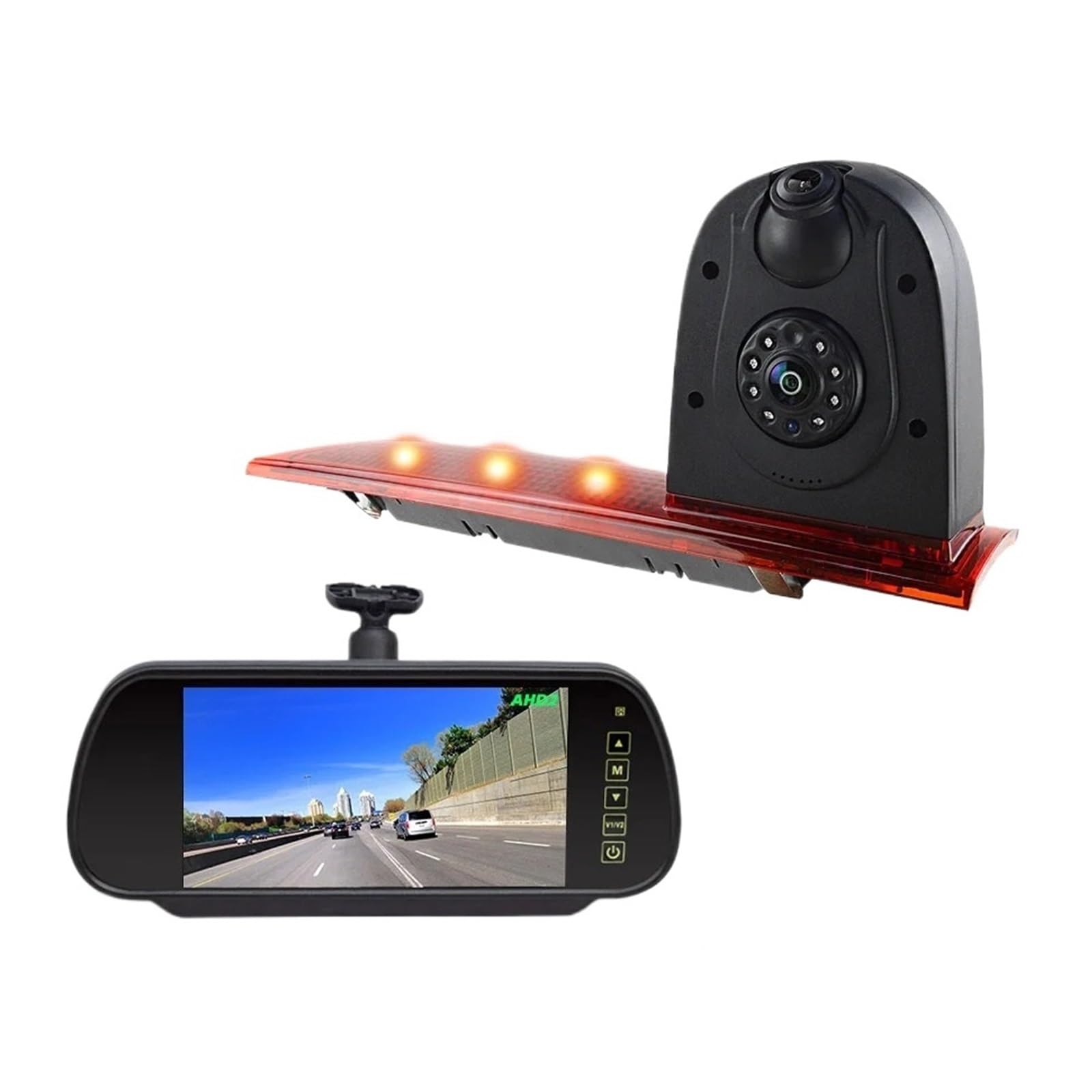Zestaw Monitora Kamery Cofania AHD 720P Z Dwoma Obiektywami I Światłem Hamowania LED Stabilna Transmisja SygnałU(Clip-Over Mount)