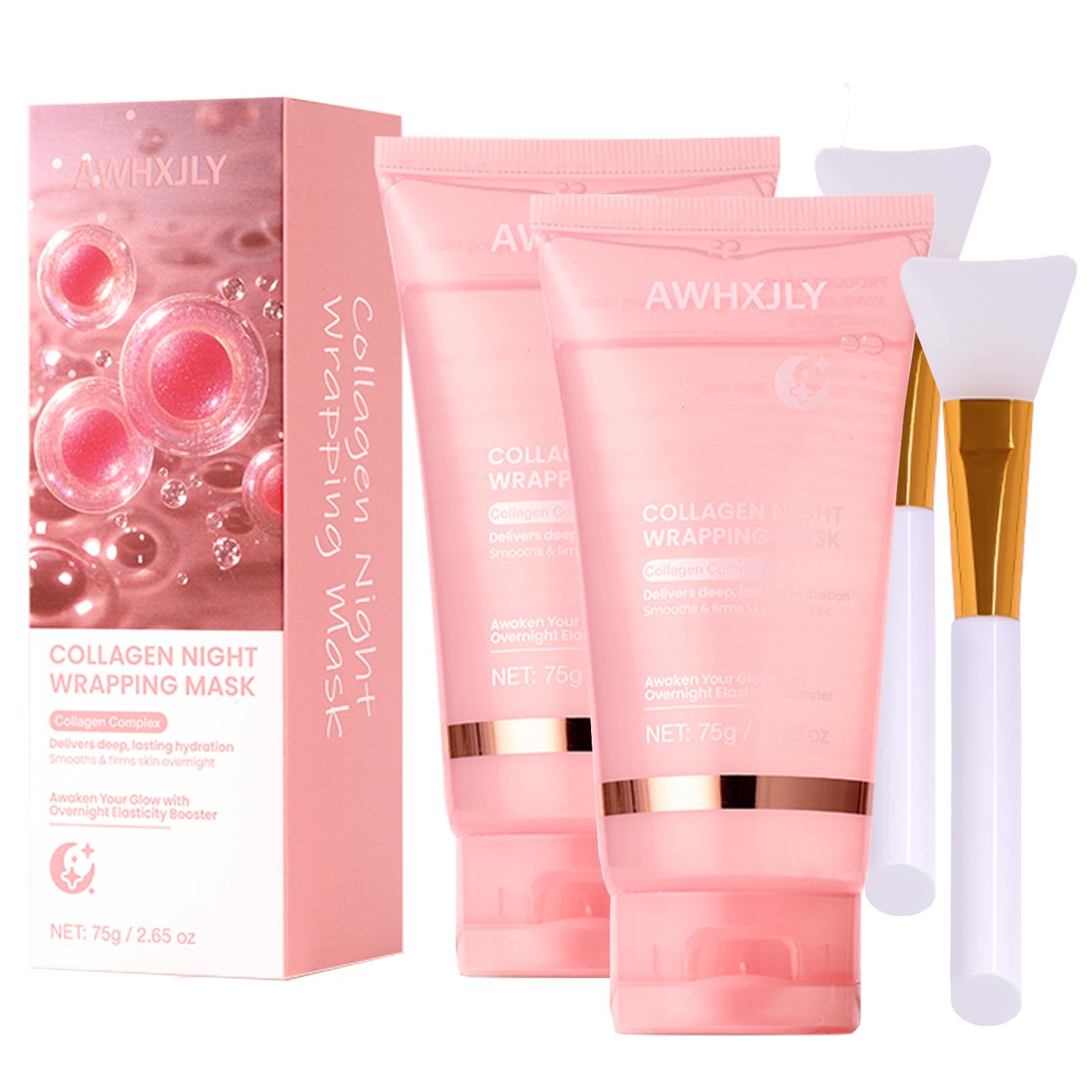 Collagen Night Wrapping Mask, Overnight Peel Off Hydrolyzed Collagen Facial Mask, Hydrates and Tightens Skin