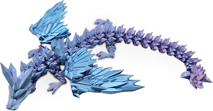 3D Printed Articulated Dragon Toy - 40cm Long with Expandable Wings & Vibrant Gradient Colors - Flexible Fidget Sensory Figure for Kids & Adults (Blue)