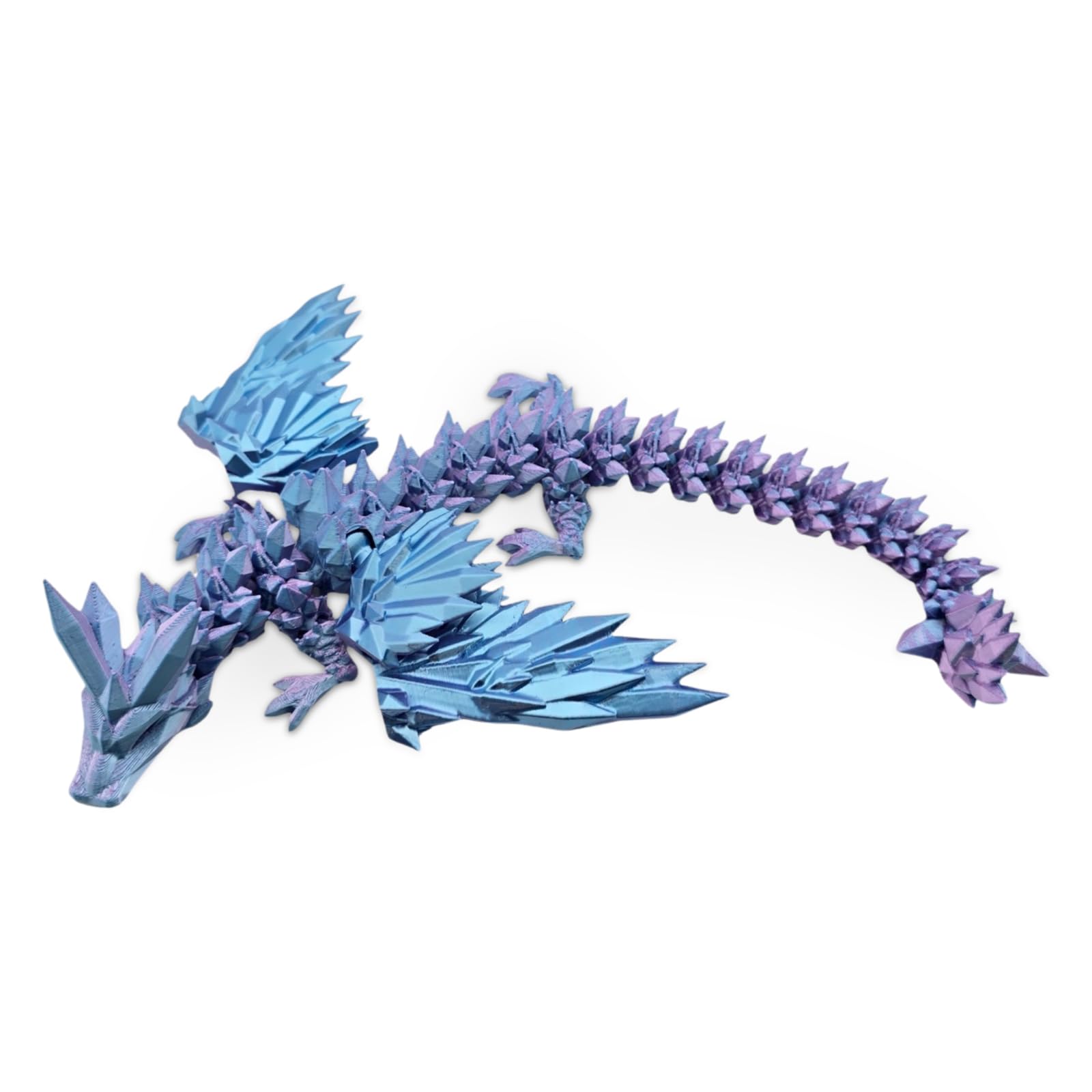 3D Printed Articulated Dragon Toy - 40cm Long with Expandable Wings & Vibrant Gradient Colors - Flexible Fidget Sensory Figure for Kids & Adults (Blue)