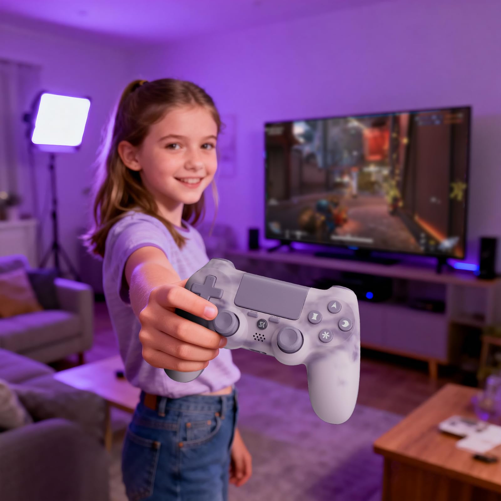 ISHAKO Kabelloser PS4 Controller für PlayStation 4/Pro/Slim – Dual Vibration, 6-Achsen-Sensor, Touchpad, 3,5mm-Audiobuchse, Ergonomischer Anti-Rutsch-Griff, 800mAh Akku