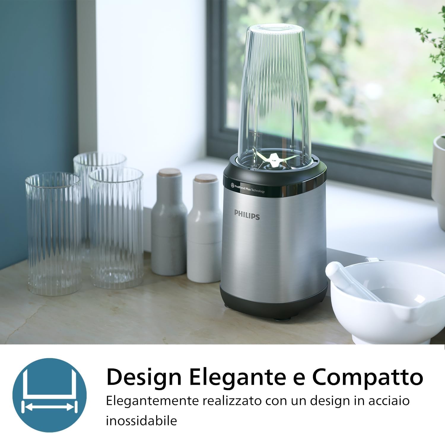 Philips Serie 5000 Frullatore - Potenza 800W. Tecnologia ProBlend Plus. Lame rimovibili. Facile da Pulire. Design Elegante e Compatto. Contenitore Grande. Nero (HR2764/00)