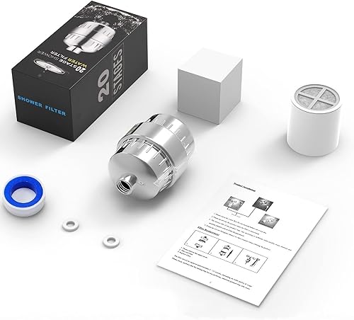 Miniatura 8 de HONGEZEY Filtro de ducha de 20 etapas para agua dura, filtro de agua de ducha con 2 cartuchos de filtro reemplazables para eliminar el fluoruro de