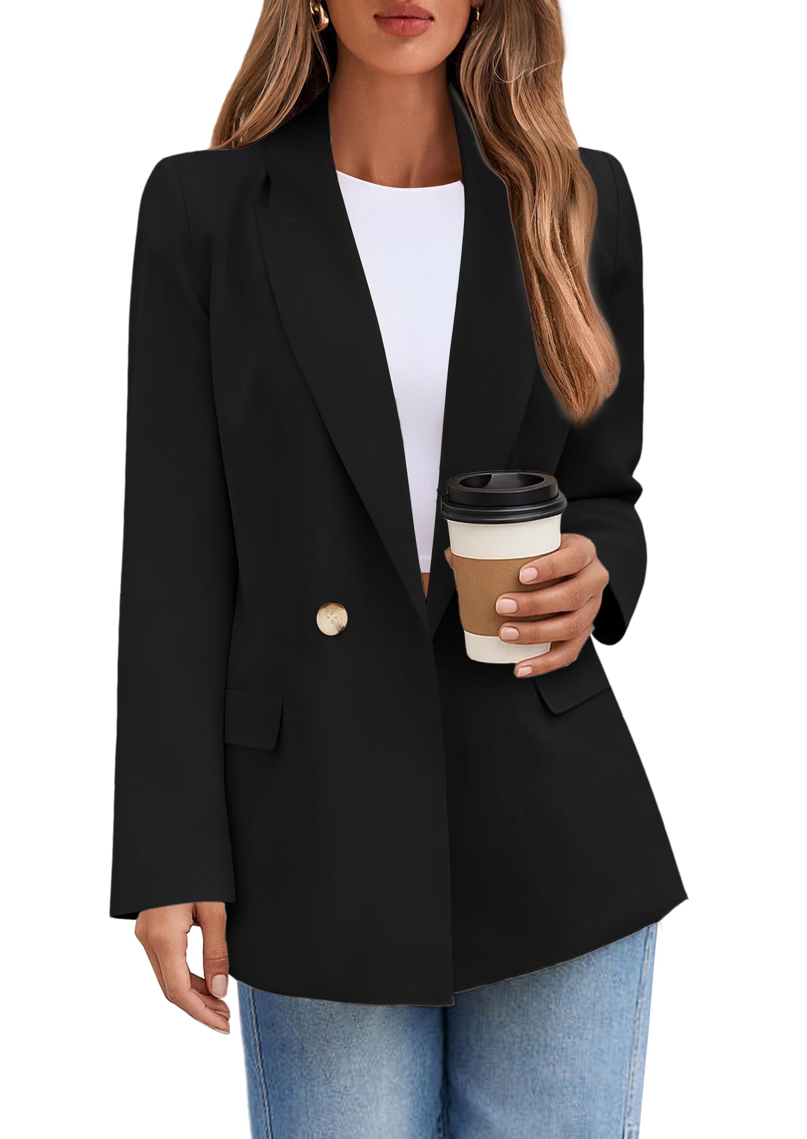 Lazysmile Blazers for Women Business Casual Long Sleeve Lapel Open Front Suit Jacket Office Work Clothes with Pockets