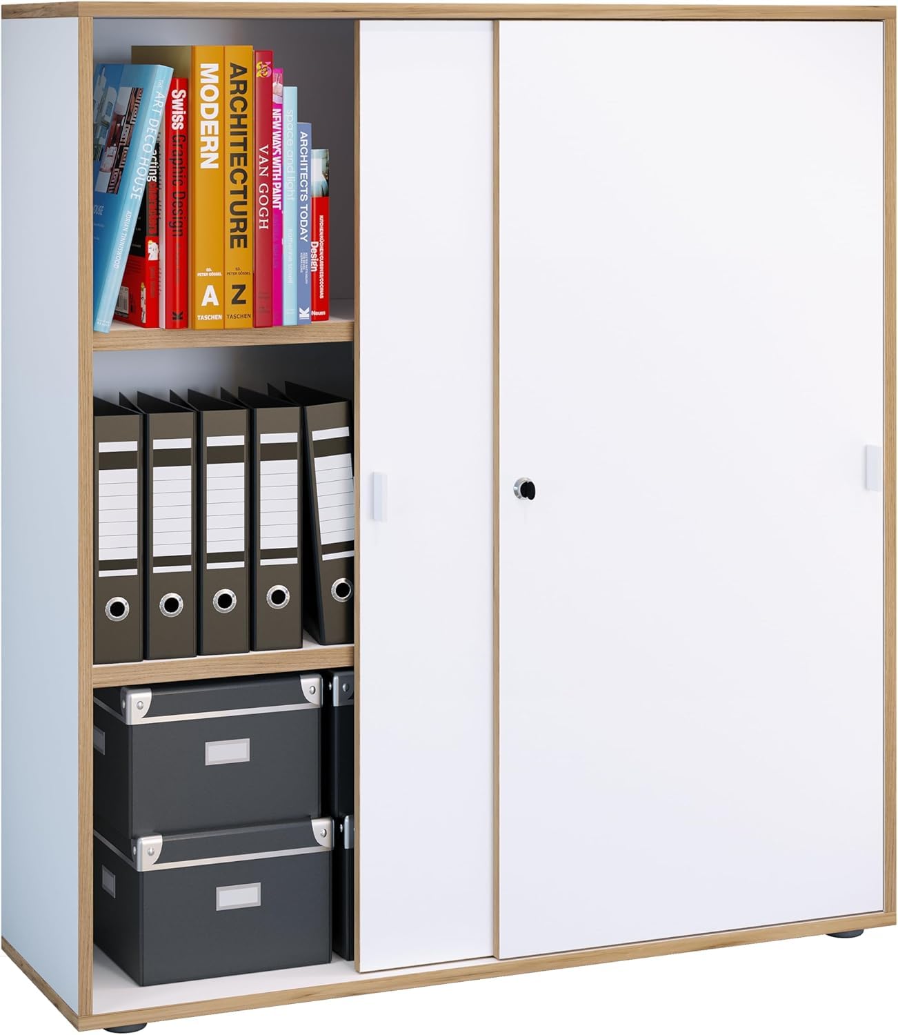 VCM Büroschrank mit 3 Fächern | moderner Aktenschrank mit Schiebetüren | Maße ca. H. 110 x B. 100 x T. 37 cm– Salia 3-Fach