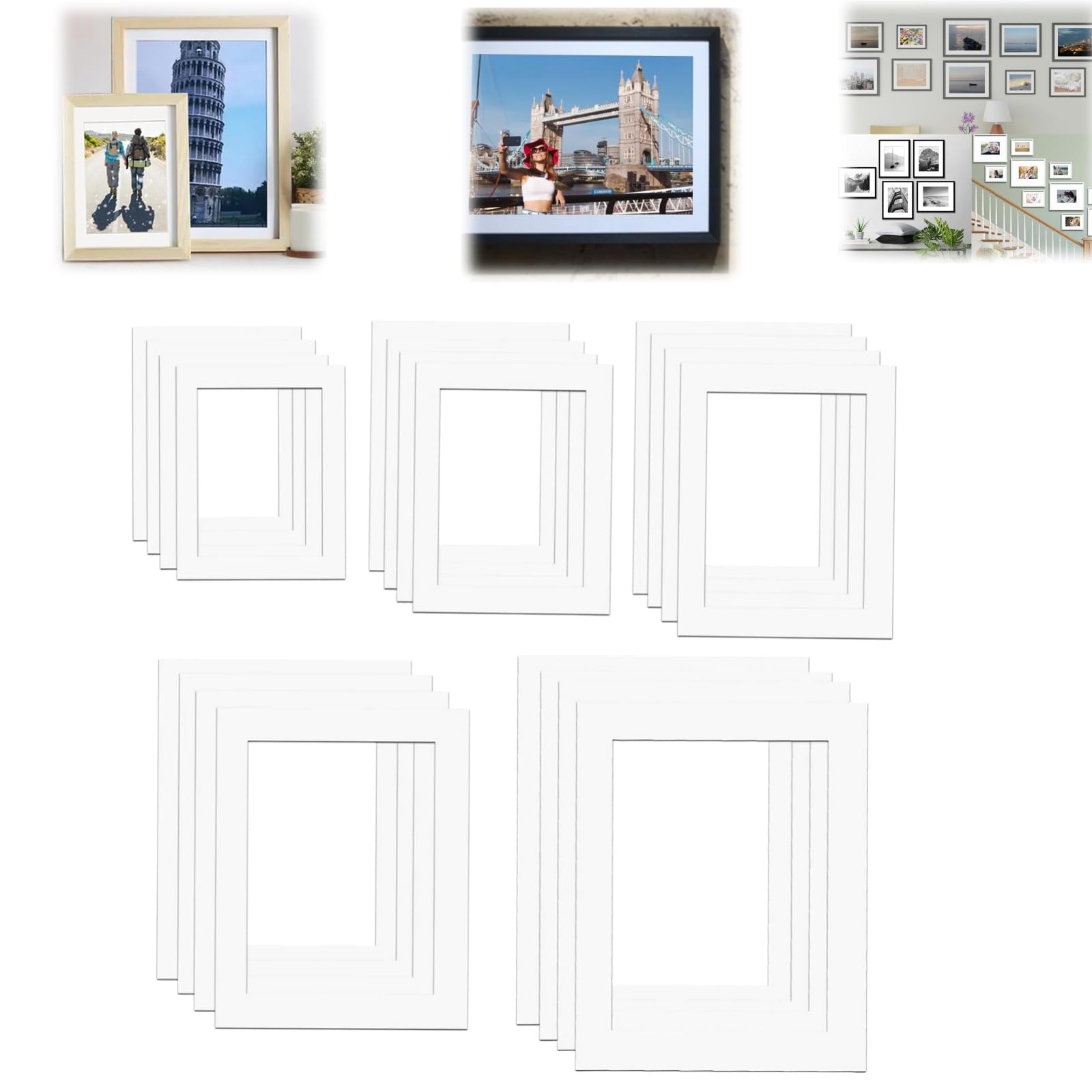 Picture Mounts For Frames 20 Pack, Picture Mounts For Frames,Photo Mounts,Cardboard Photo Frames,5 Sizes Pho-To Board, Paintings, Artworks, Posters - Quick Install Frame Inserts To Enhance Display