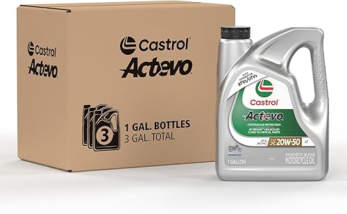 Castrol Actevo 4T 20W-50 - Aceite de mezcla sintética para motocicleta, 1 galón, paquete de 3