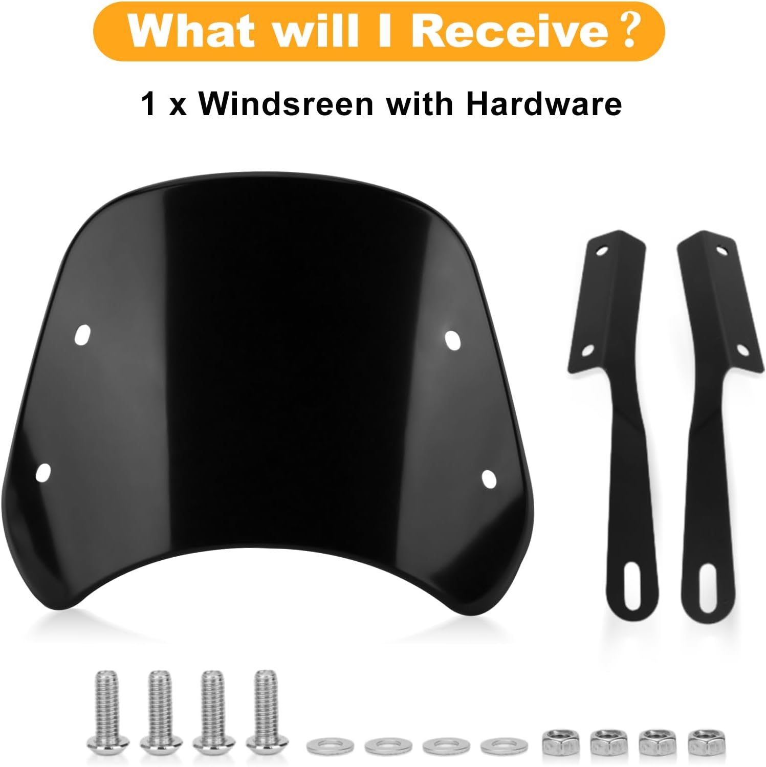 PSLER Motorcycle Front Universal Windshield Windscreen Wind Deflector Fairing Front Flyscreen with Headlight Mounting Bracket Universal for Motorbike with 5"-7" Headlight Headlamp