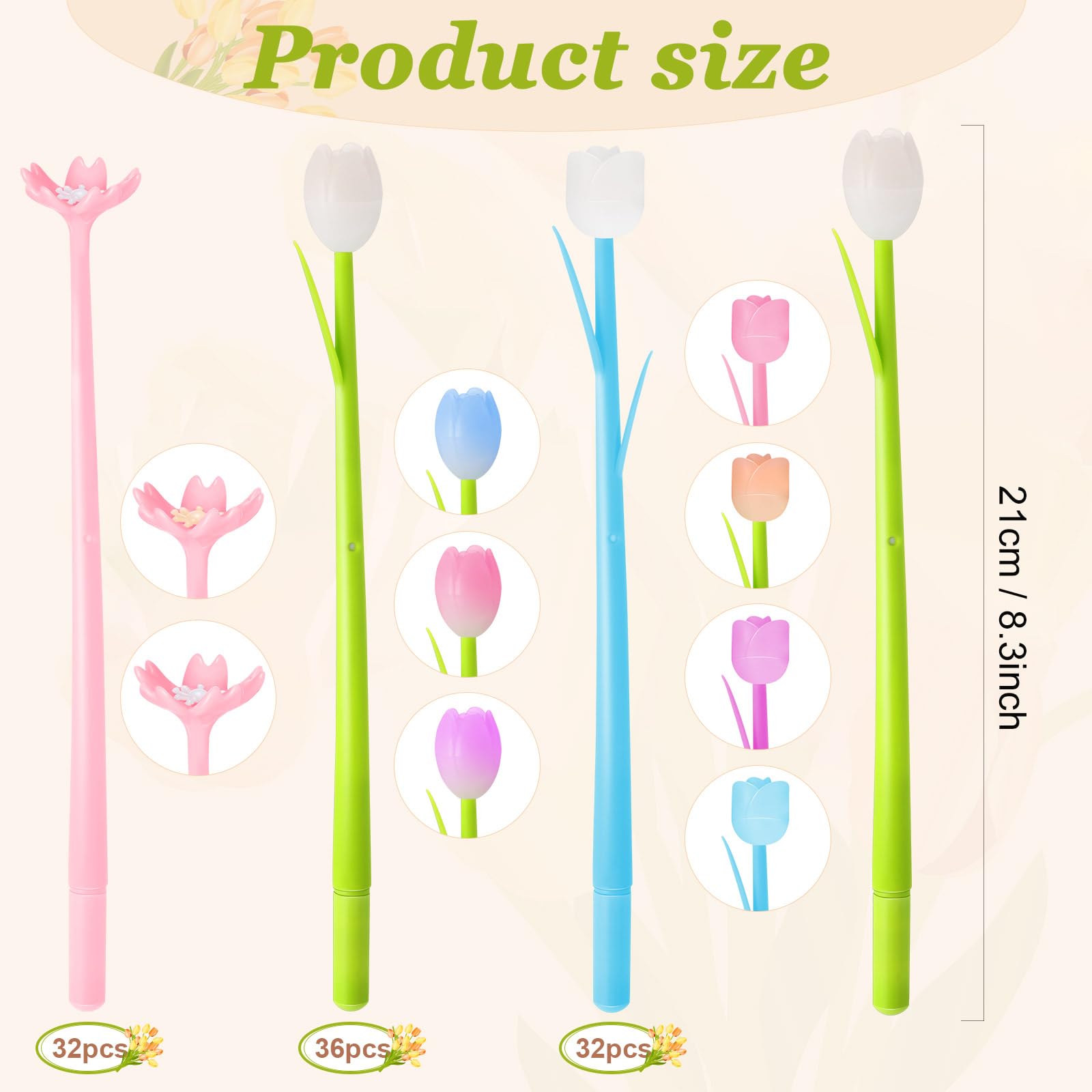 Teling 100 Stück Farbwechsel-Tulpen-Stifte, Gel-Tintenstift, Großpackung, Kugelschreiber, Kawaii-Kugelschreiber für Schule, Zuhause, Büro, Kinder, Mädchen, Geschenke, Schwarz, 0,5 mm (gemischte