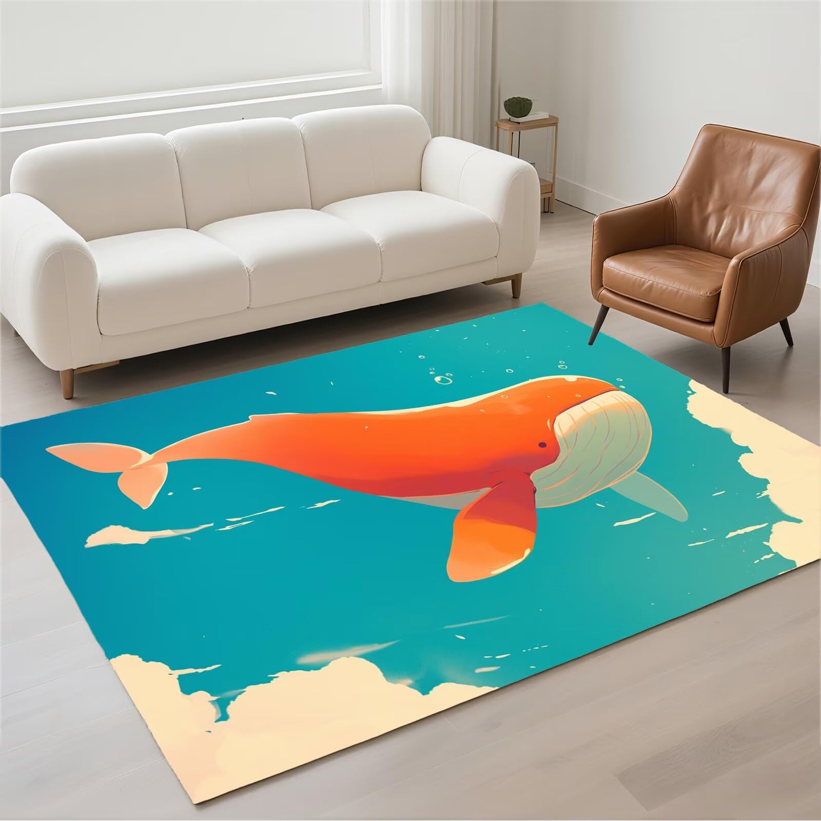 Tapis de couloir moderne 50x80 cm lavable et antidérapant Whale pour chambre