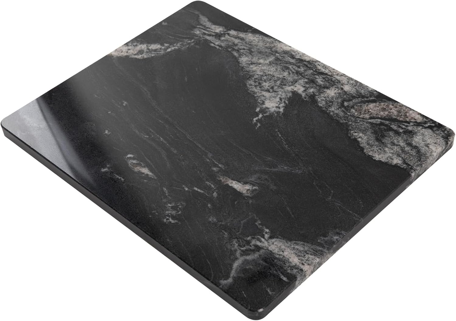 Natural Black Marble Cutting Board For Kitchen, 16 x 20 Inch Marble Slab Granite Cutting Board With Non-Slip Feet For Baking, Cheese, Chocolate, Black White Veins