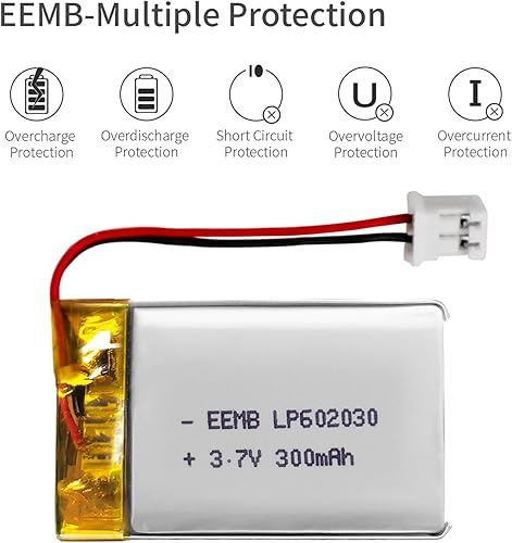 Miniatura 5 de EEMB Batería de polímero de litio 3.7V 270mAh 602030 Lipo Batería recargable con conector JST de cable para altavoz y dispositivo inalámbrico