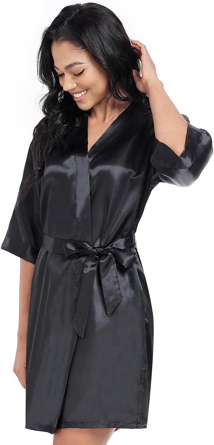 Women’s Short Satin Robes Lightweight Silky V-Neck Sleepwear Wedding Bridal Party Bride Bridesmaid Bathrobes