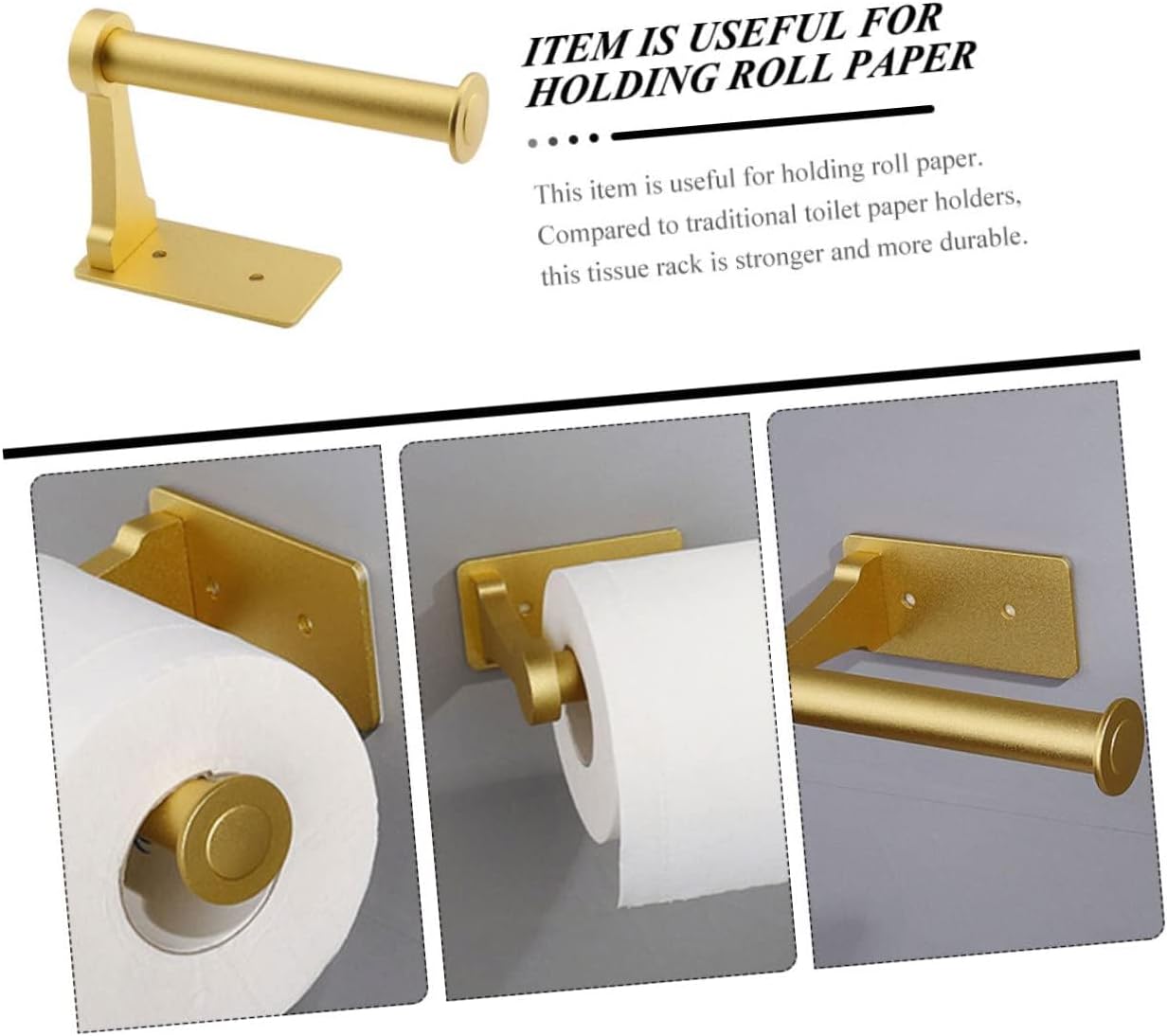 Gold Toilet Paper Holder Wall Mount, Stylish Bathroom Roll Holder for RV & Camper Decor