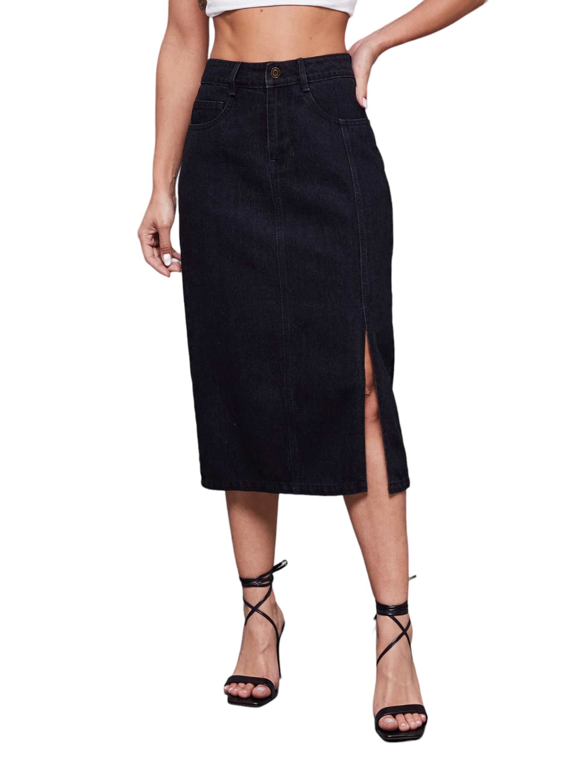 Women's Regular Fit Mid Rise Light Weight Denim Skirt-image-0