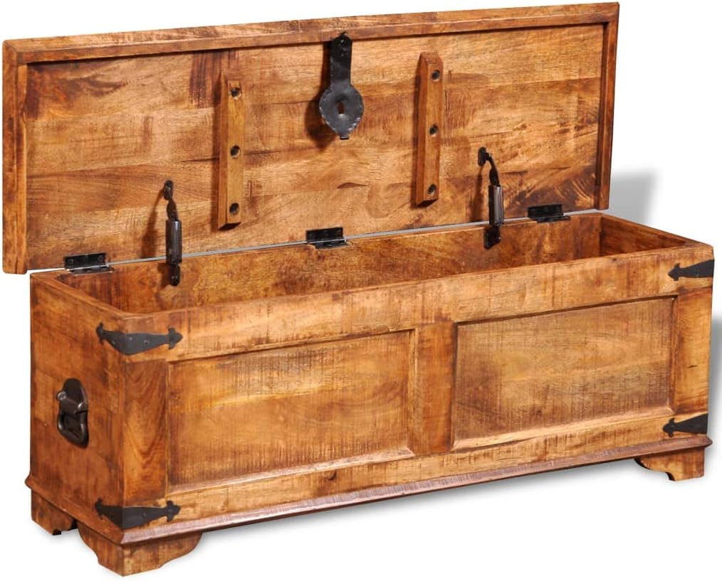 Vintage Treasure Storage Chest, Antique Handmade Storage Box Living Room Furniture Rough Mango Wood Storage Chest