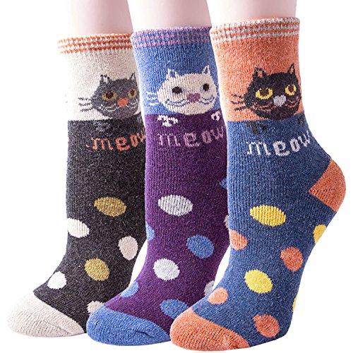 YSense 5 Pairs Womens Winter Warm Socks Thick Knit Wool Cozy Crew Socks Gifts