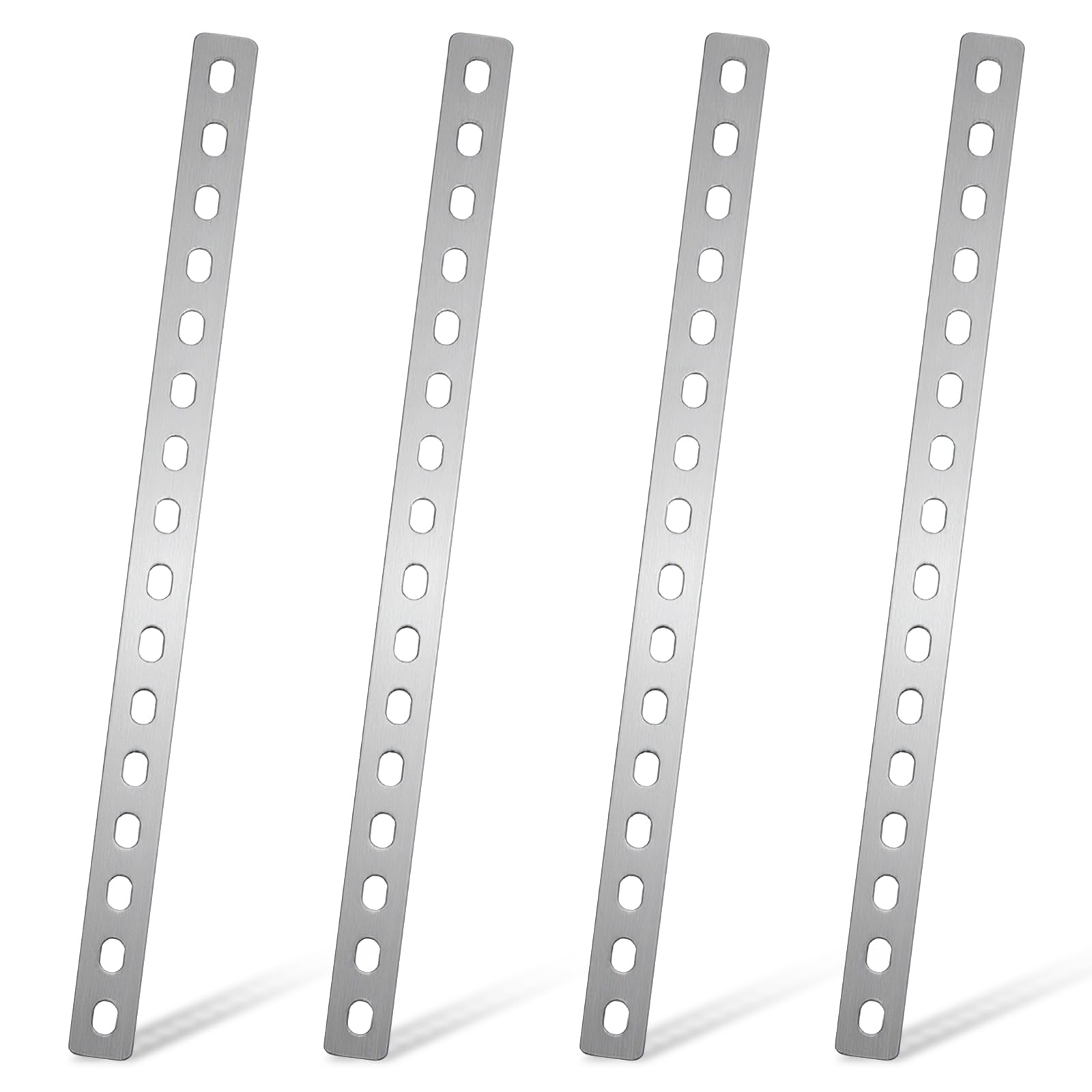 PercyEffie 4 Pcs 16 Inches Flat Straight Brace Brackets,Stainless Steel Slightly Adjustable Mending Plate Thickness 3mm,16 Screw Hole Adjustable Straight Bracket for Repair Fixing Support Brace