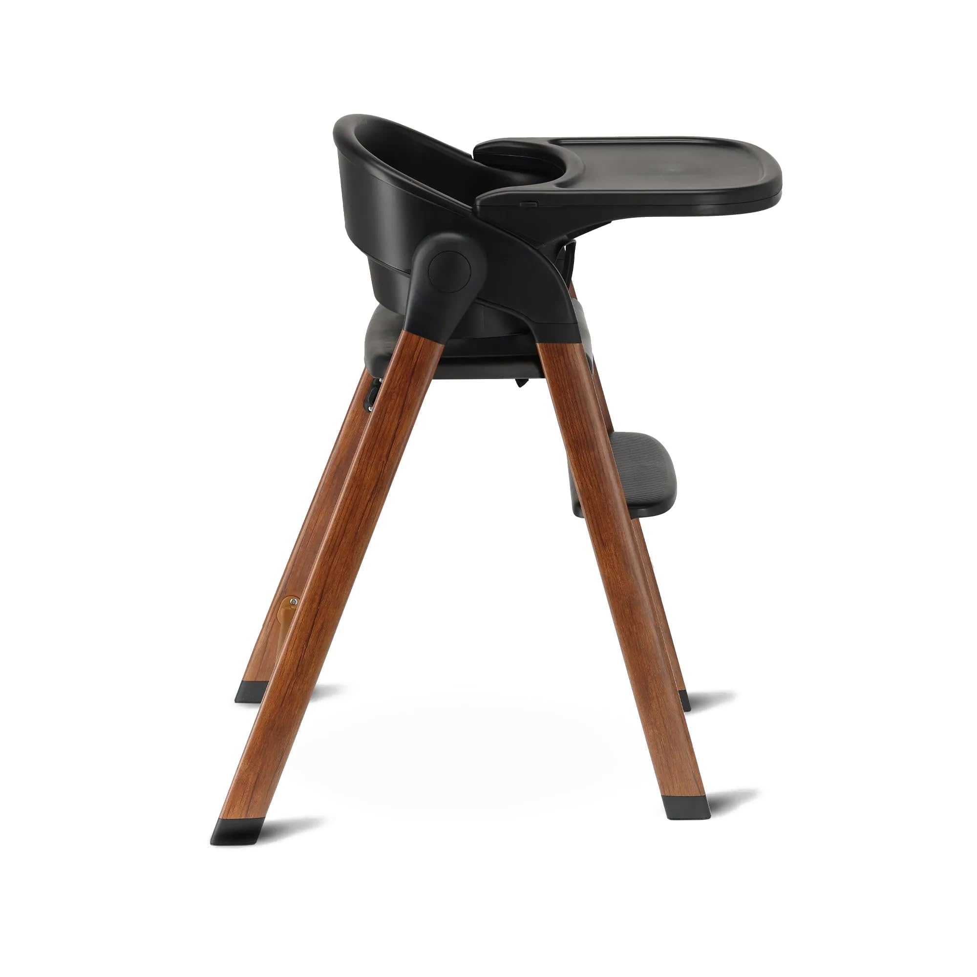 Deryan Seggiolone per bambini e bambini – Seggiolone pieghevole in legno – Include cintura a 5 punti – Regolabile in altezza e pieghevole – Include cintura di sicurezza e vassoio – Nero/Legno