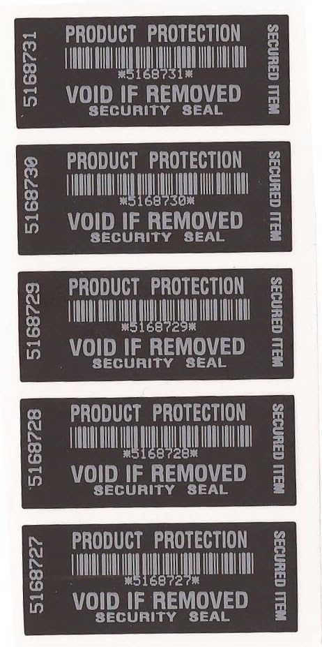 Product Protection Black with White Printing Tamper Evident Security Labels Stickers X 100 Each with Unique Serial Number