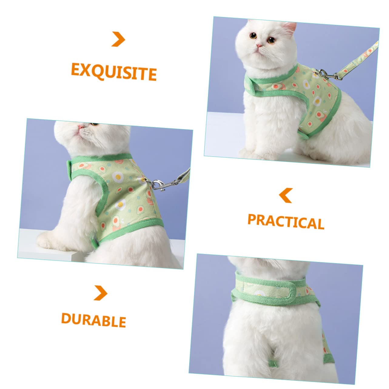 POPETPOP 3sätze Katzen-Geschirr Mit Niedliches Design Mit Avocado-Muster Verstellbar Für Kleine Katzen Bequeme Trageweise Für Outdoor-aktivitäten