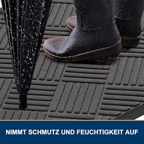 Diaxilu Fußmatte Außen 80 x 120 cm, Silikon Schmutzfangmatte für Außen & Innen - rutschfest, Staubdicht und Waschbar, Türmatte Außen Wetterfest für Haustür, Eingang, Balkon - Dunkelgrau