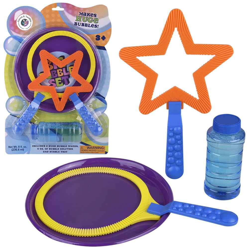 Big Bubble Set for Kids - Circle & Star Extra Lage Bubble Blower Wand with Tray & Bubble Solution, Forest & Twelfth Indoor/Outdoor Toys, Kids Games, Prizes for Kids, Bubbles Toy for Toddlers & Kids