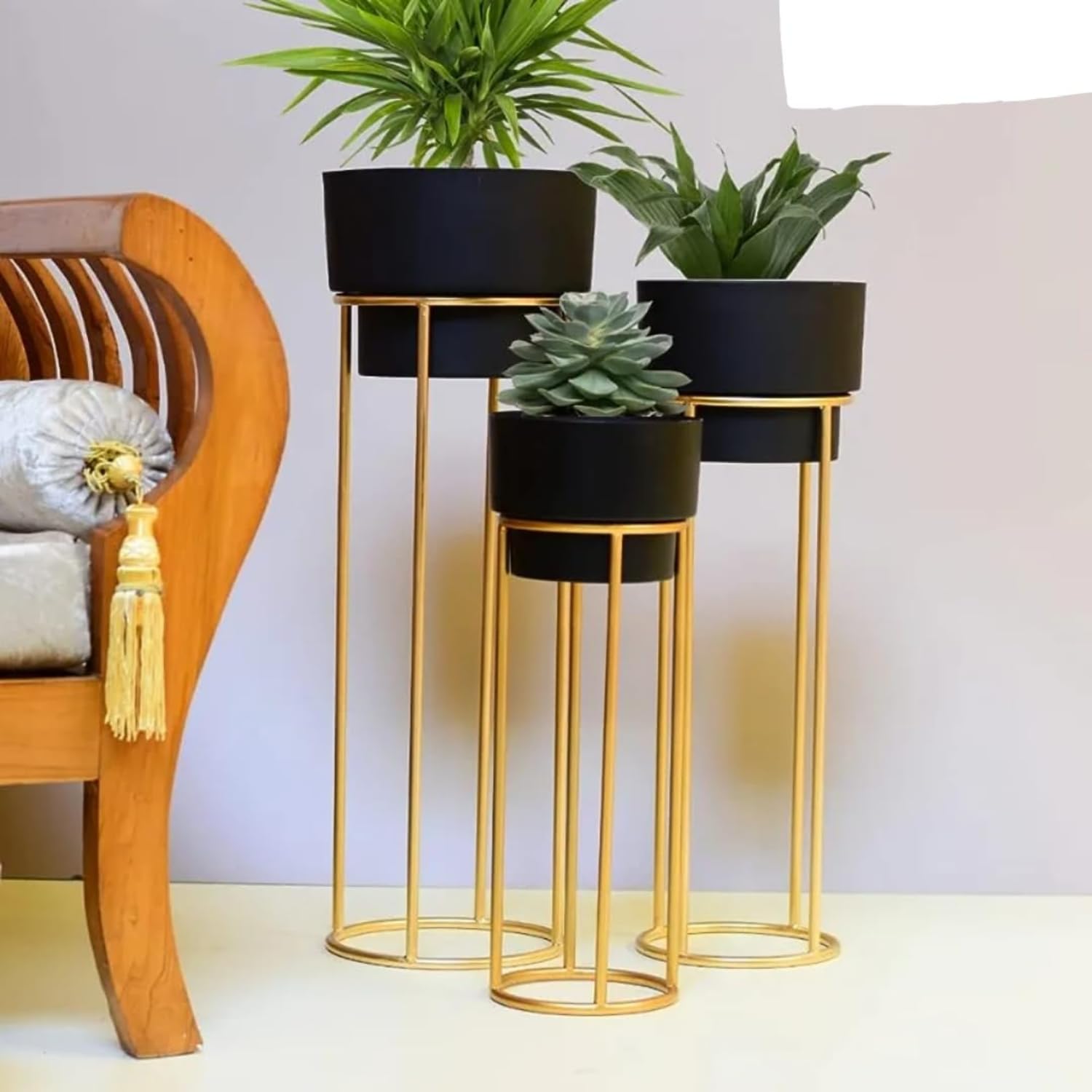METALIZUM Plant Stand for Indoor-Outdoor Plants & Modern Metal Floor Tall Plant Stand for Garden, Balcony & Living Room & Mid Century Plant Stands with Pots Set of 3 Flower Pots (Black) (B0D7J4GGZX) Amazon Price History, Amazon Price Tracker