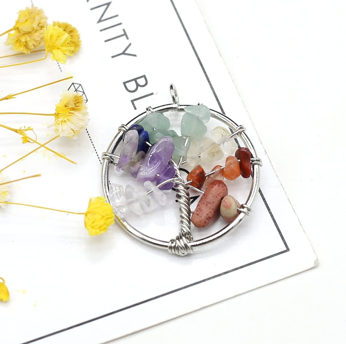 LE SKY 7 Pcs Natural Chip Stone Pendants Mixed Crystal Stone Wire hand knitting Life Tree Charms for Jewelry Making Necklace Bracelet DIY - Image 6
