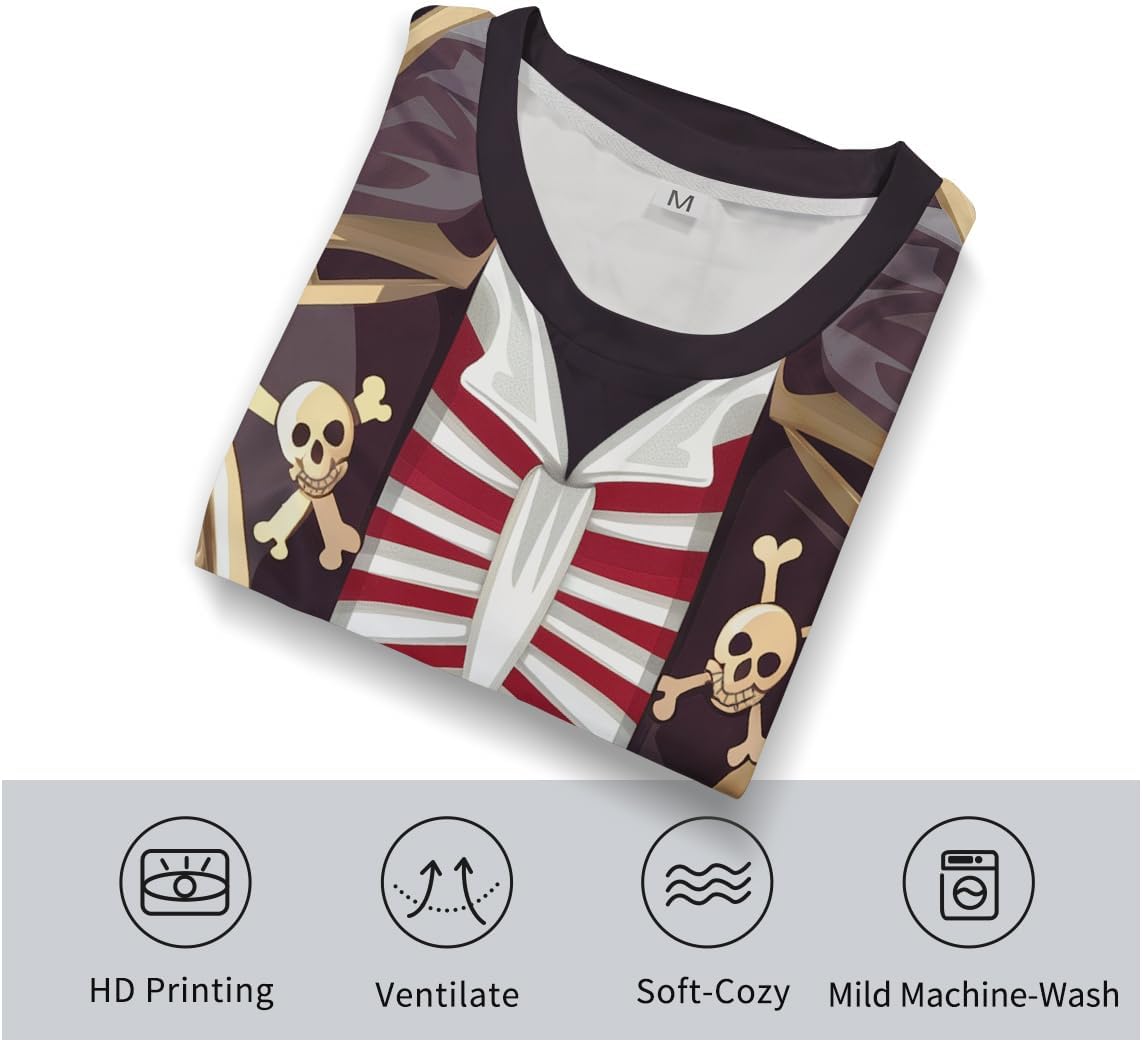 Men's Pirate Costume T-Shirt Skeleton Suit Print Tee Cosplay Short Sleeve Halloween Top - Image 4