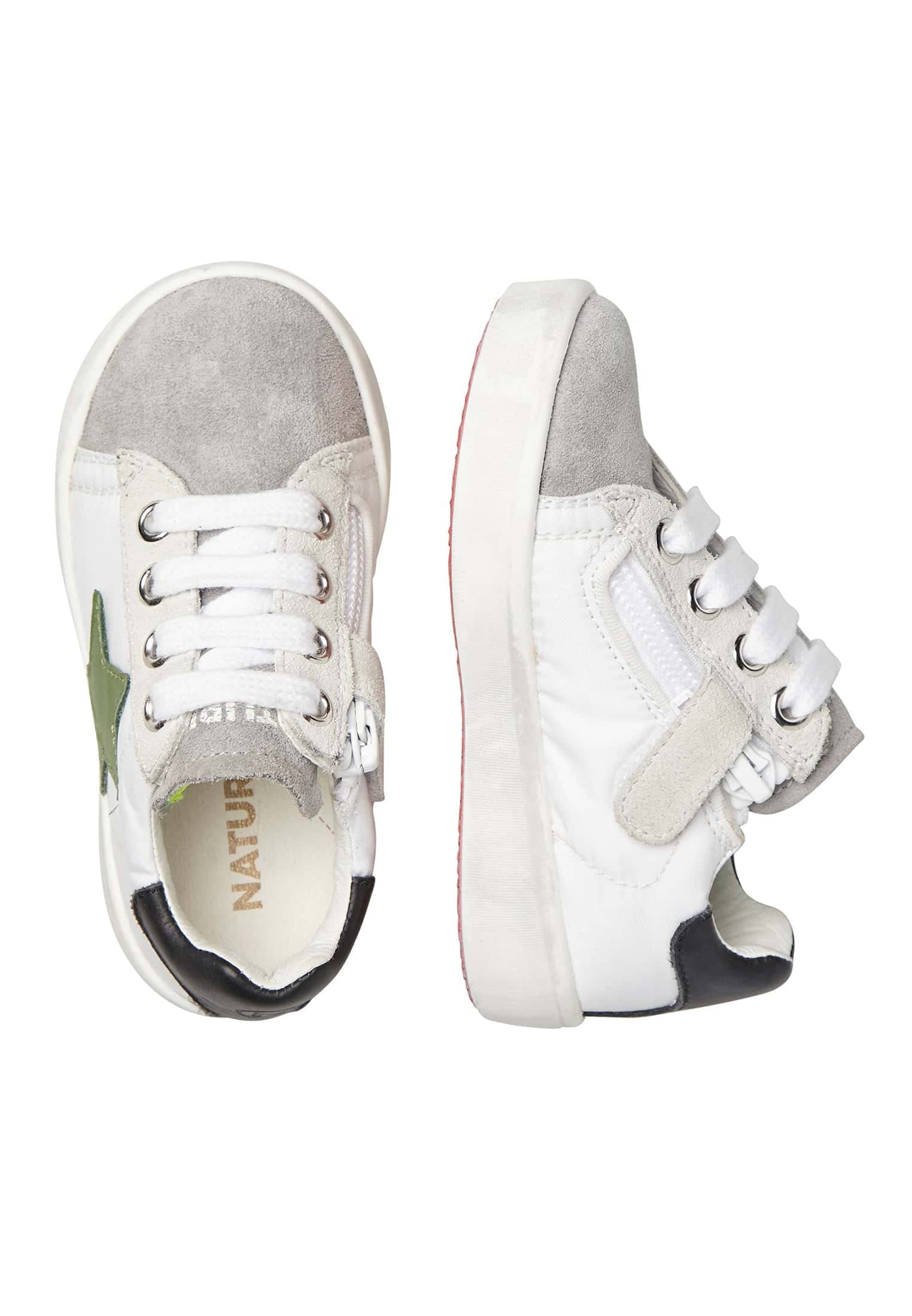 Naturino Annie Zip-Baskets en Cuir et Daim avec écusson étoile-Blanc