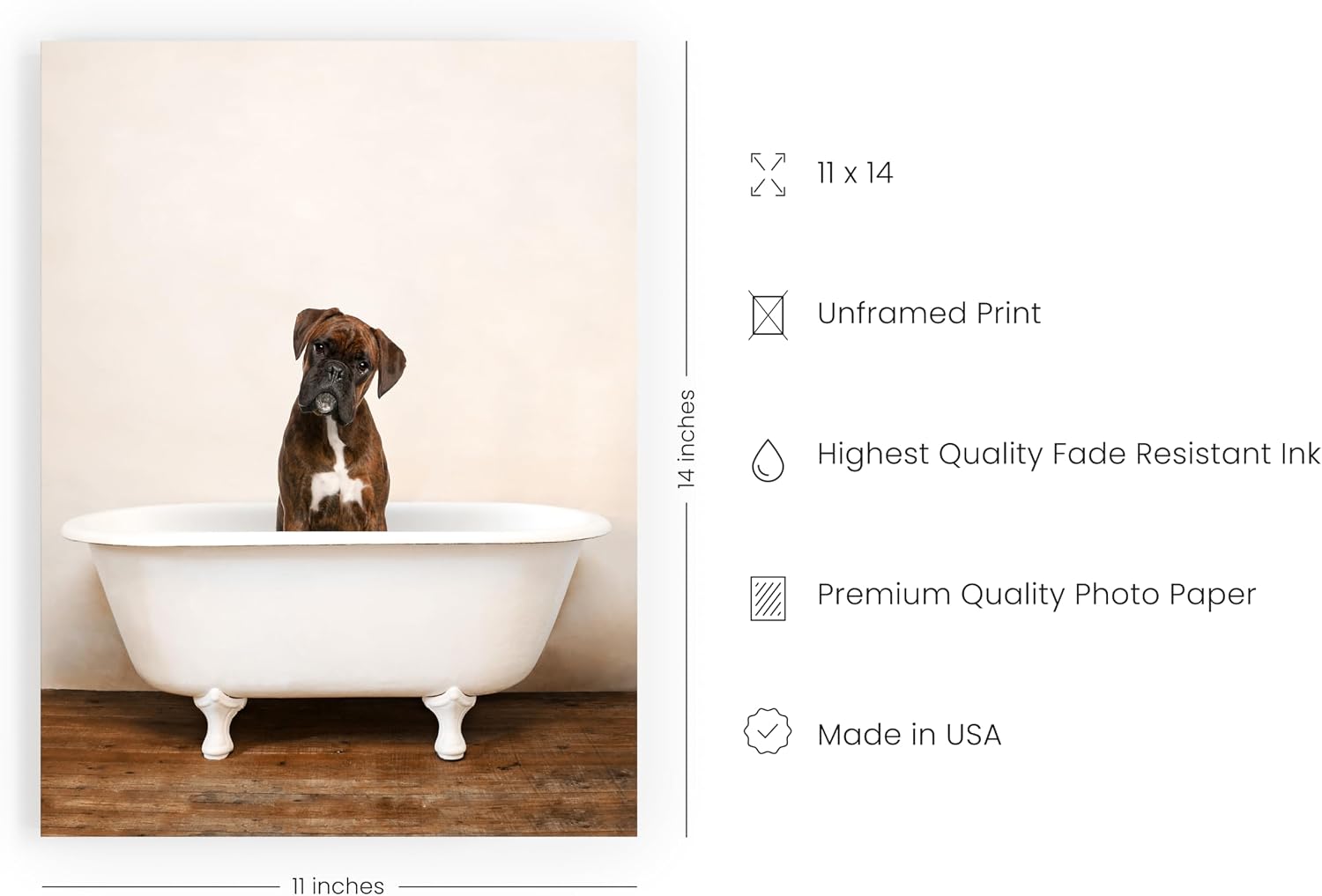 Boxer Dog Bathroom Art Poster Print - Funny Cute Unique Bathroom Bathtub Dog Puppy - Single (11x14) Inch Unframed Photos - Boxer Wall Decor, Wall Art, Print image 2