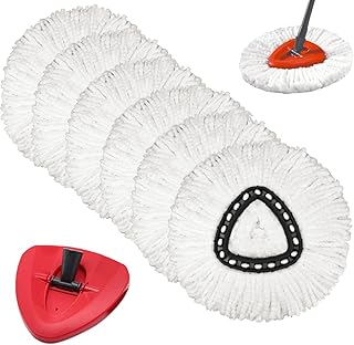 6Pcs Spin Mop Refills + 1 Mop Base/Holder for Vileda,O-Cedar Spin Mop, Easy Wring Mop Replacement for Floor Cleaning, Snow White Color, Triangle Shape