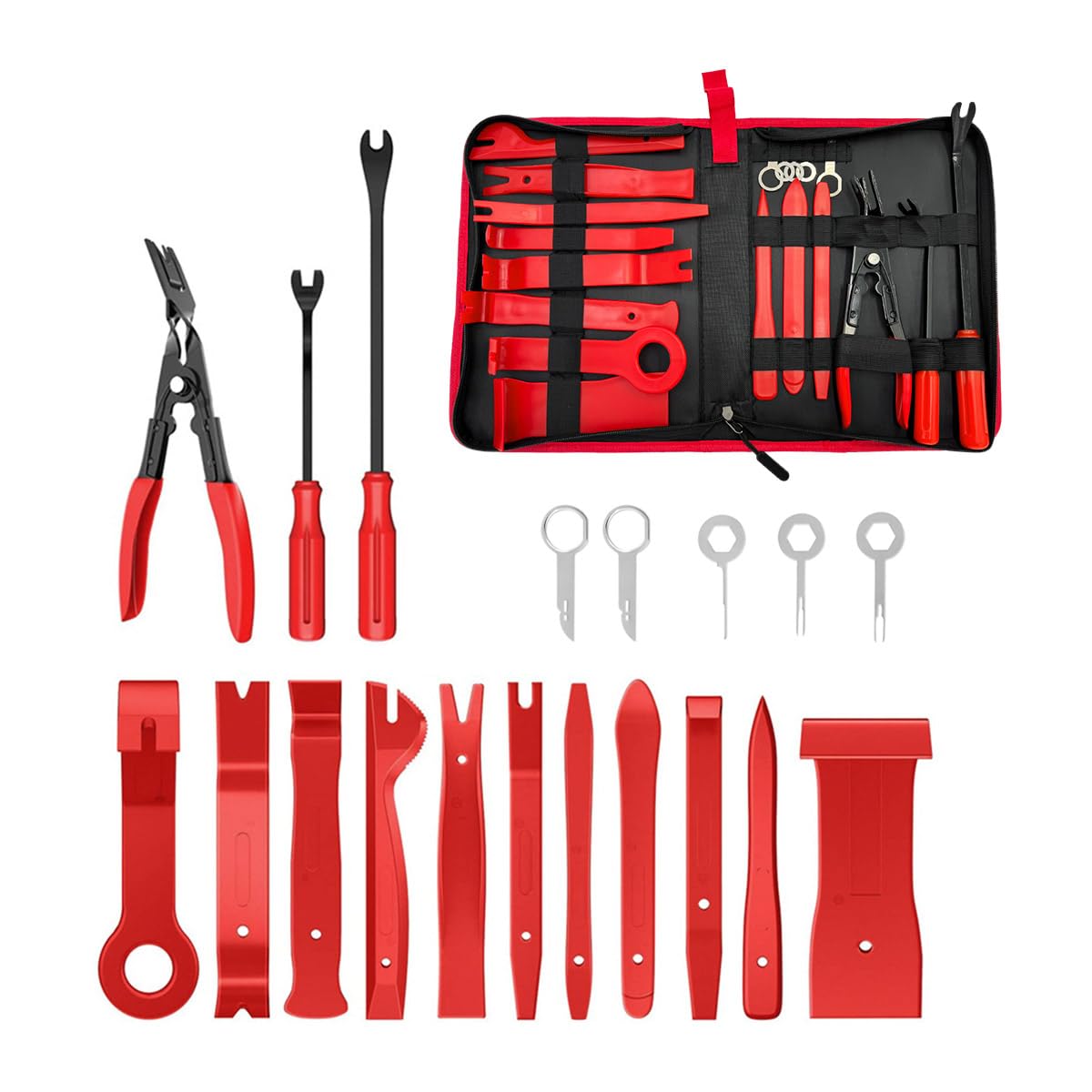 Juego de 19 herramientas de extracción de molduras, kit de herramientas de extracción de audio de panel de coche, kit de herramientas de palanca de plástico para panel de automóvil, puerta de