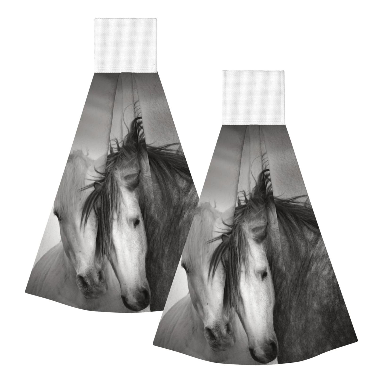 DOPKLNA Horses, 2 Pcs Hanging Coral Fiber Hand Towels for Bathroom, Absorbent Kitchen Towels