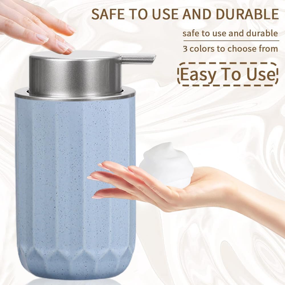 Foaming Hand Soap Dispenser, Kitchen Soap Dispenser with Silver Soap Pump, Ceramic Foam Soap Dispenser for Bathroom,12OZ Refillable Soap Dispenser for Sanitizer, Hand Wash (Beige)