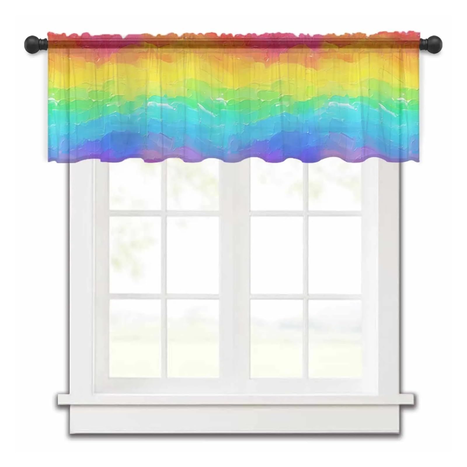 Rideau en tulle arc-en-ciel à rayures transparentes 152W x 45H cm