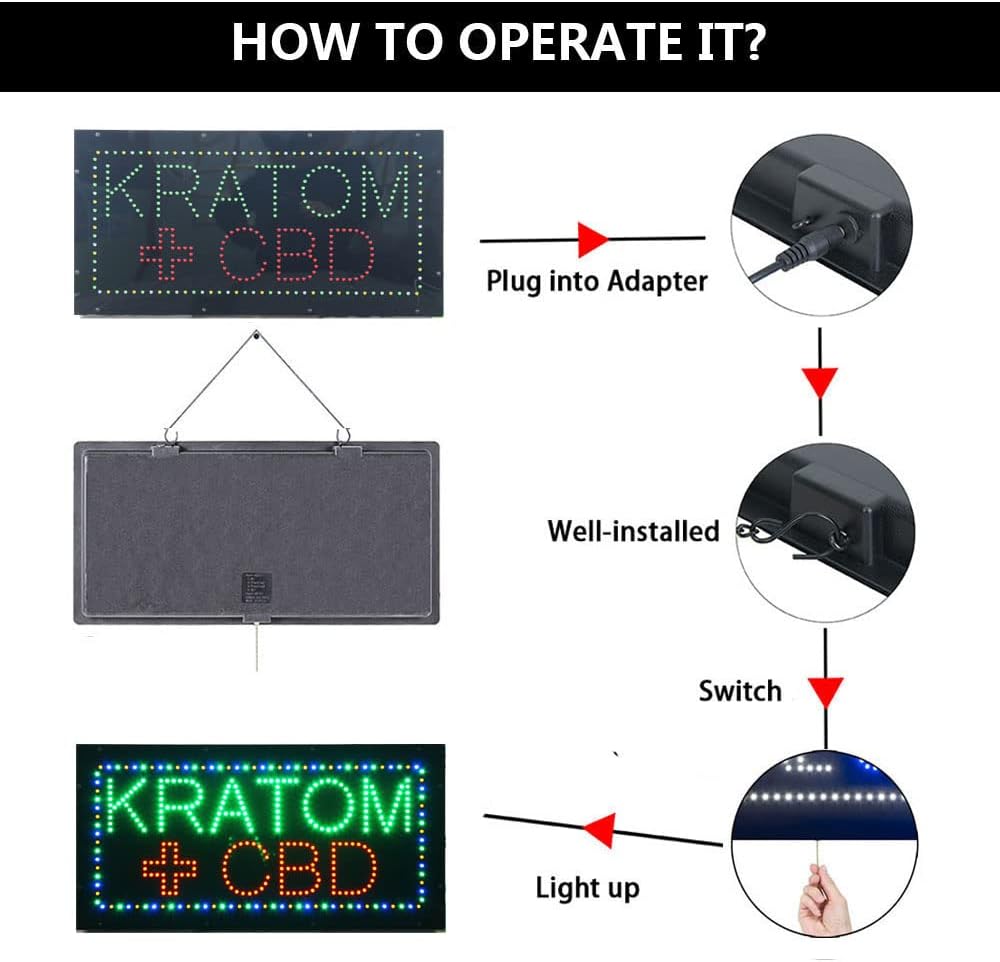 LED Kratom CBD Sign for Business, Super Bright LED Open Sign for Smoke Shop, Electric Advertising Display Sign for Tobacco Shop Vaporizer Store Window Home Decor.