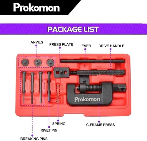 Miniatura 2 de Prokomon Kit de herramientas para romper cadenas de 13 piezas herramienta de remache de cadena de motocicleta y ATV, herramienta de extracción de