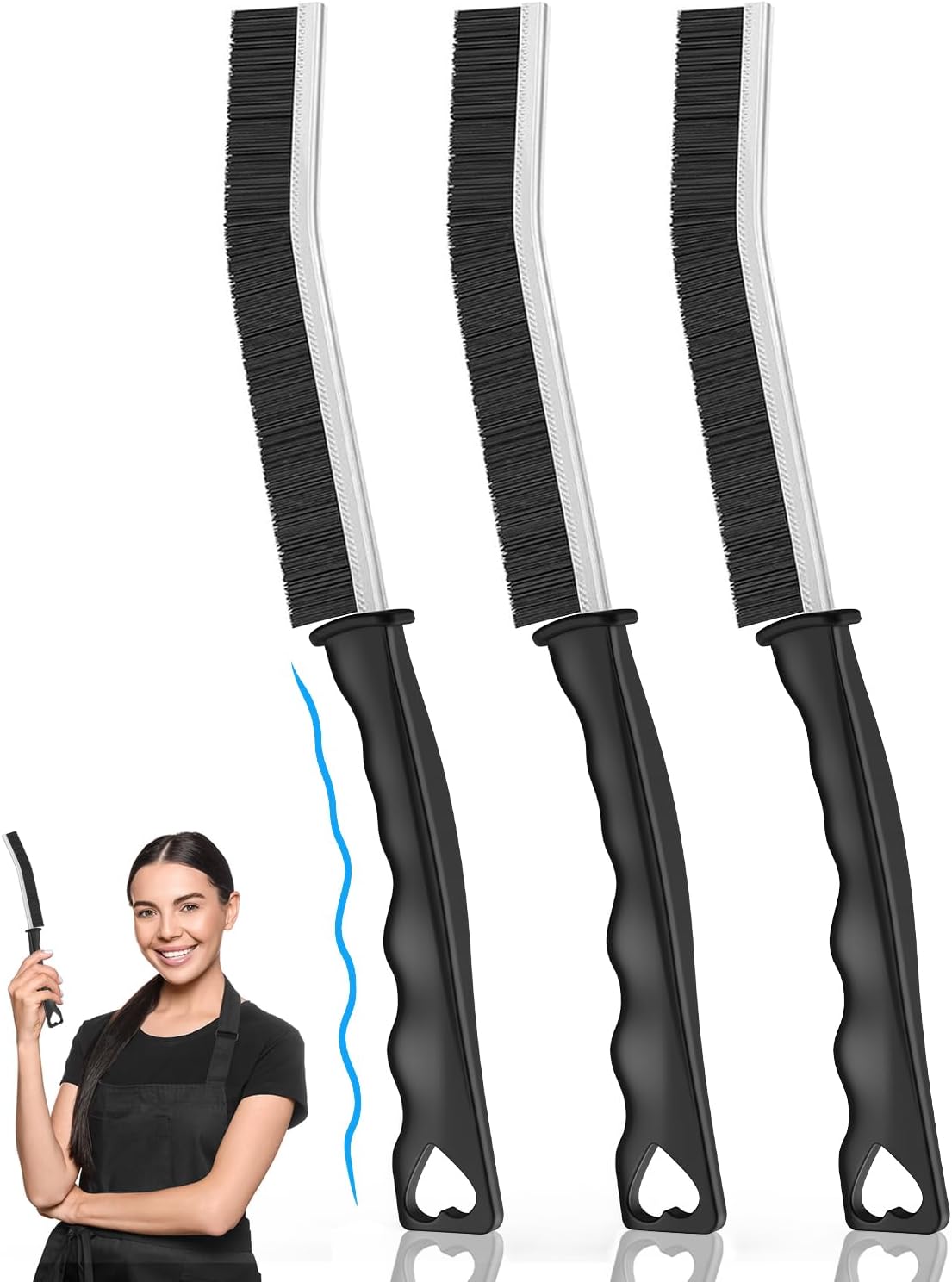 CODOGOY Crevice Cleaning Brush 3 Pack Multifunctional Gap Cleaning Brush Tool Bathroom Gap Brush Grout Cleaner Brush Hard Bristle Crevice Black Cleaning Brush