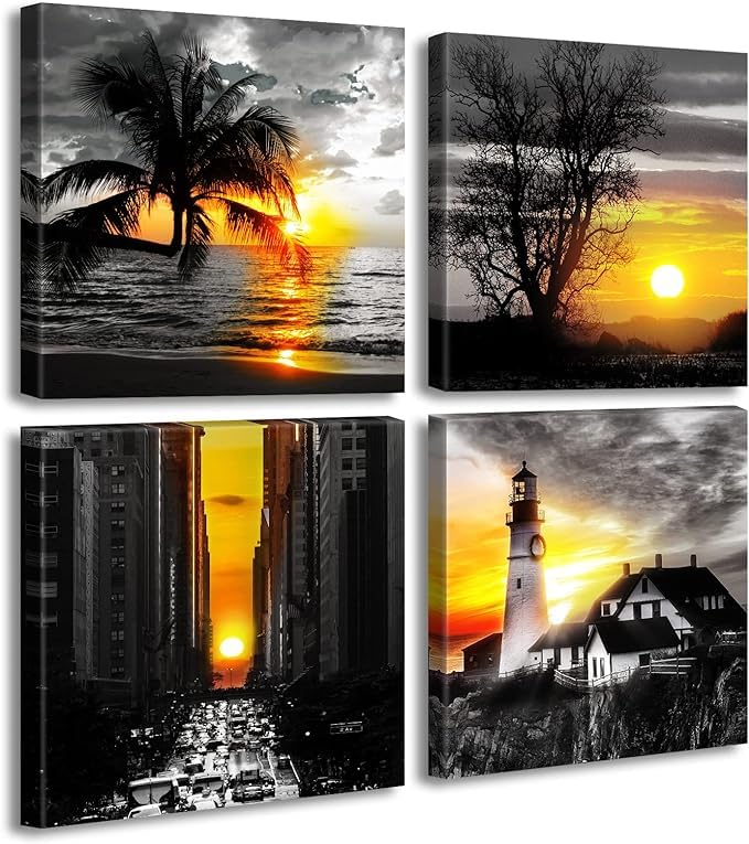 Maxsafe Framed Scenery Wall Decor Canvas Décor for Modern Bedroom Living Room Office Home Artwork Accessories, 12''Wx12''Hx4