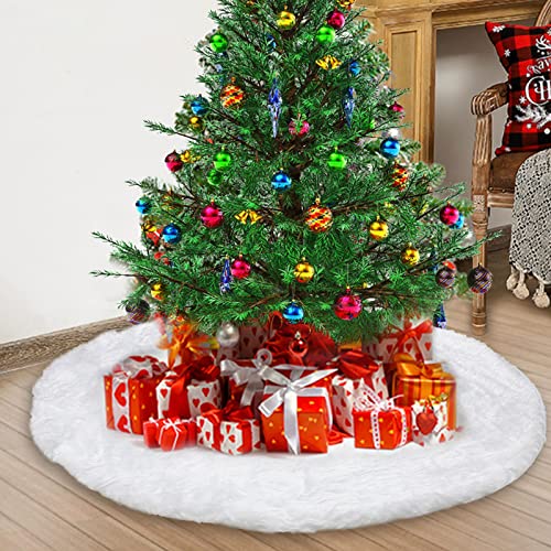 Christmas Tree Skirt, 48 Inch Snowy White Faux Fur Xmas Plush Tree Skirt, Winter Large Christmas Tree Mat, Holiday Party Christmas Tree Decorations #TOP5