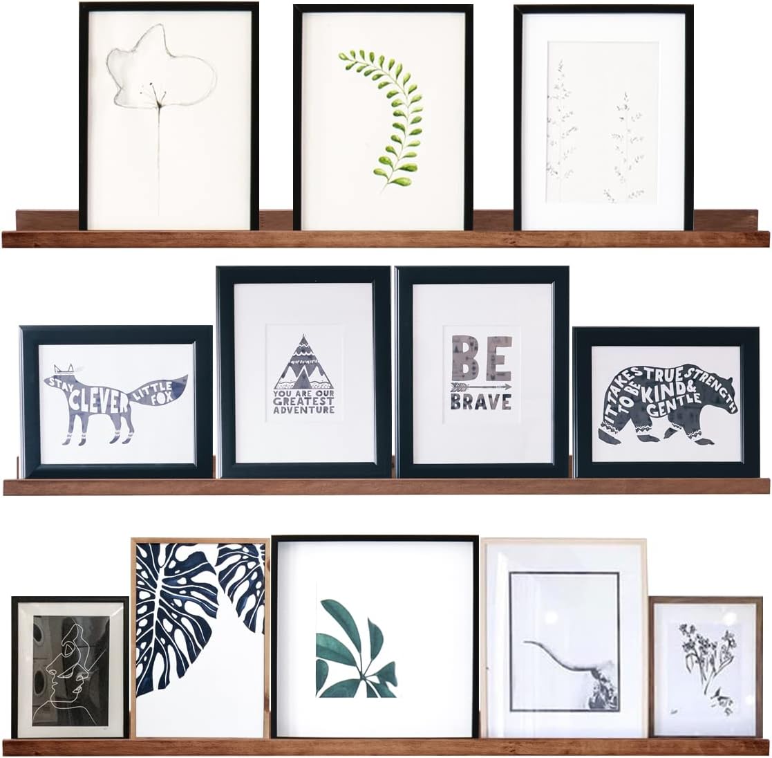 AZSKY Floating Wood Wall Shelves Light Walnut 48 Inch Long Hanging Picture Photo Ledge Shelf Rustic Modern Narrow Shelves for Wall Decor Storage and Display Nursery Book Shelves a Set of 3 Light Walnut 48Inch