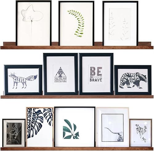 Estantes flotantes de madera de nogal claro de 48 pulgadas de largo para colgar en la pared, estantes rústicos modernos estrechos para decoración de