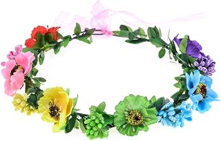 Rose Floral Crown Wreath Girls Flower Headband BOHO Garland Halo Headpiece (Daisy Rainbow)