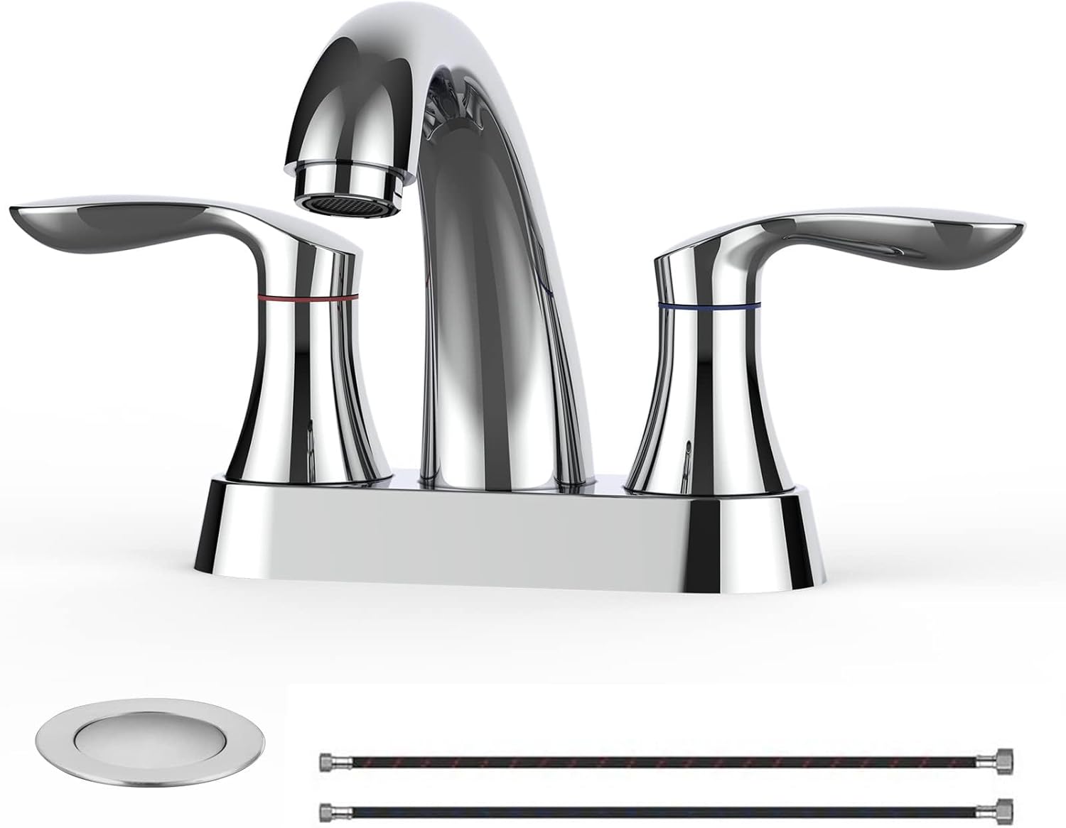 Bathroom Faucet, 4 Inch Bathroom Faucets for Sink 3 Hole, Centerset Bathroom Sink Faucet with Pop Up Drain and cUPC Lead-Free Hose(Chrome)