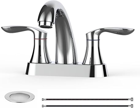 Bathroom Faucet, 4 Inch Bathroom Faucets for Sink 3 Hole, Centerset Bathroom Sink Faucet with Pop Up Drain and cUPC Lead-Free Hose Chrome
